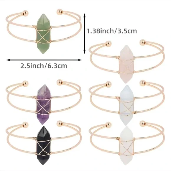 1pc Natural Healing Gemstone Column on Adjustable Gold Colour Bracelet - Picture 6 of 6